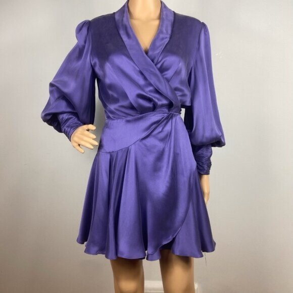 ZIMMERMANN Silk Wrap Mini Dress Violet Purple Size 1 / M / 6-8 - Picture 2 of 12